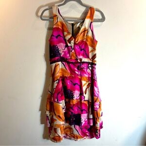 Moulinette Soeurs Sz 6 Floral Above the Knee Dress 100% Silk Tiered Ruffles